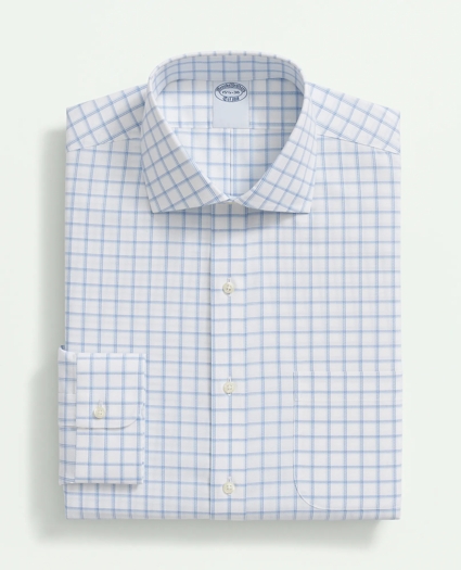Stretch Supima® Cotton Non-Iron Royal Oxford English Spread Collar, Windowpane Dress Shirt, image 3