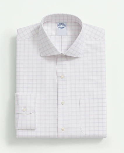 Stretch Supima® Cotton Non-Iron Royal Oxford English Spread Collar, Windowpane Dress Shirt, image 3