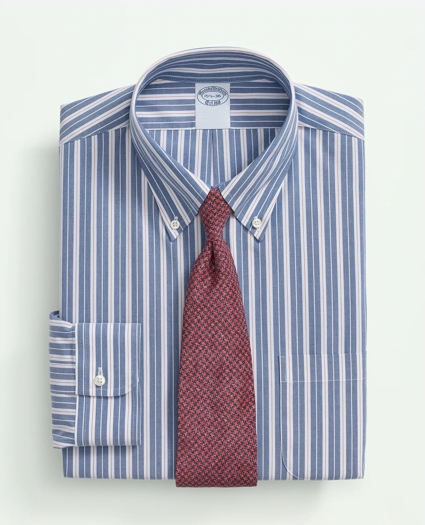 Stretch Supima® Cotton Non-Iron Poplin Polo Button Down Collar, Striped Dress Shirt, image 1