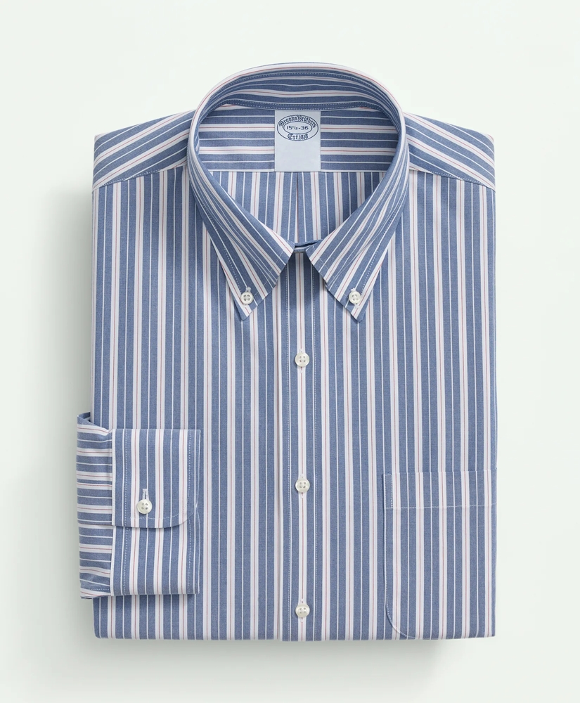 Stretch Supima<sup>®</sup> Cotton Non-Iron Poplin Polo Button Down Collar, Striped Dress Shirt