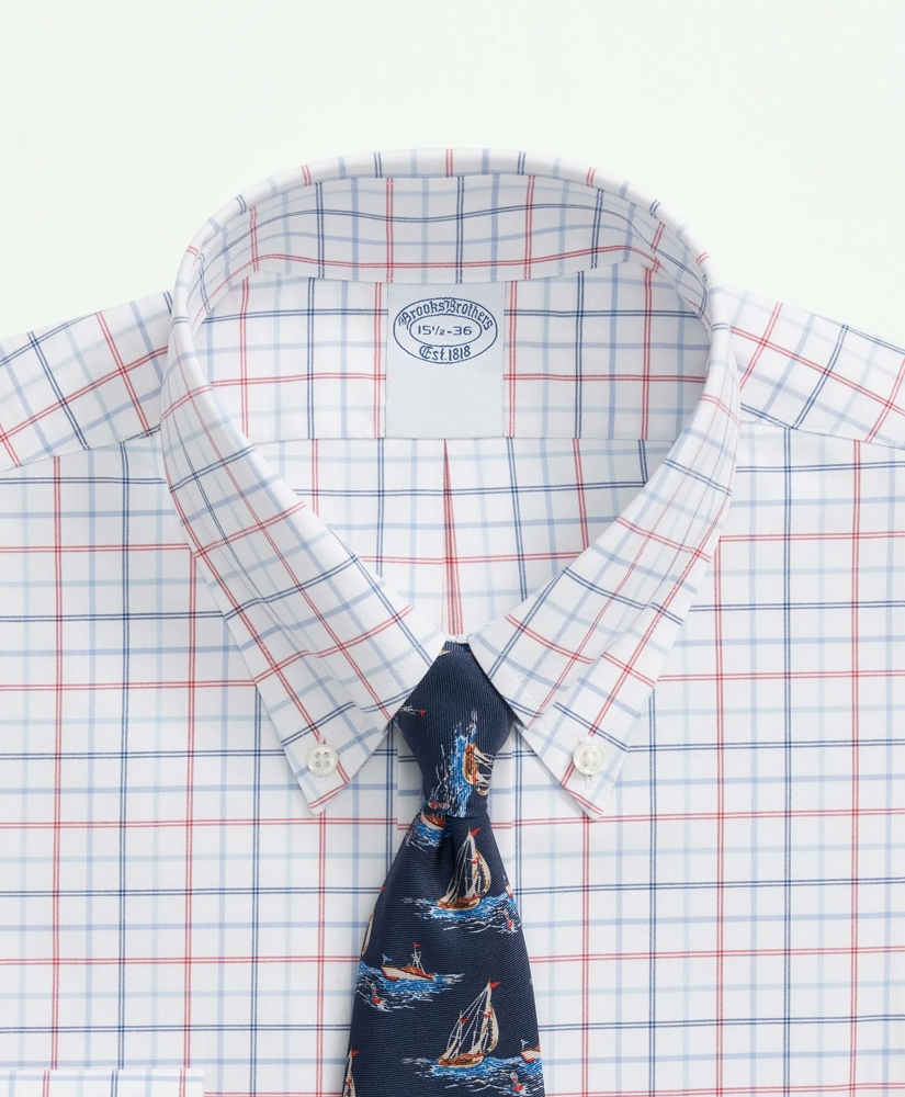 Stretch Supima® Cotton Non-Iron Poplin Polo Button Down Collar, Multi Windowpane Dress Shirt, image 2