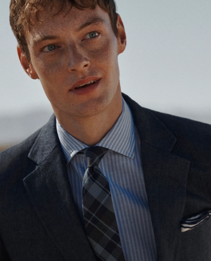 Brooks Brothers X Thomas Mason® Cotton-Linen English Collar, Stripe Dress Shirt, image 2