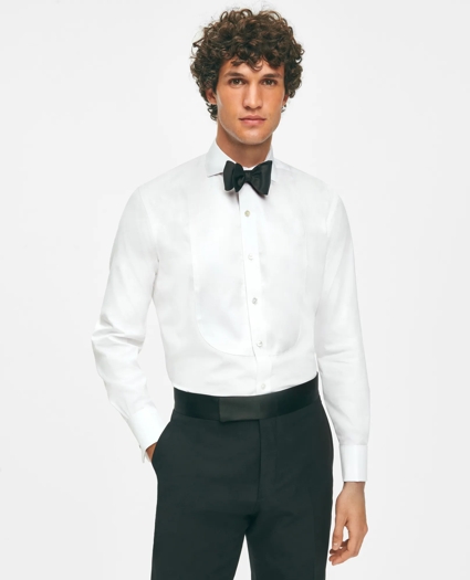 Black Fleece Pique Bib Londoner Collar Tuxedo Shirt in Sea Island Cotton, image 1