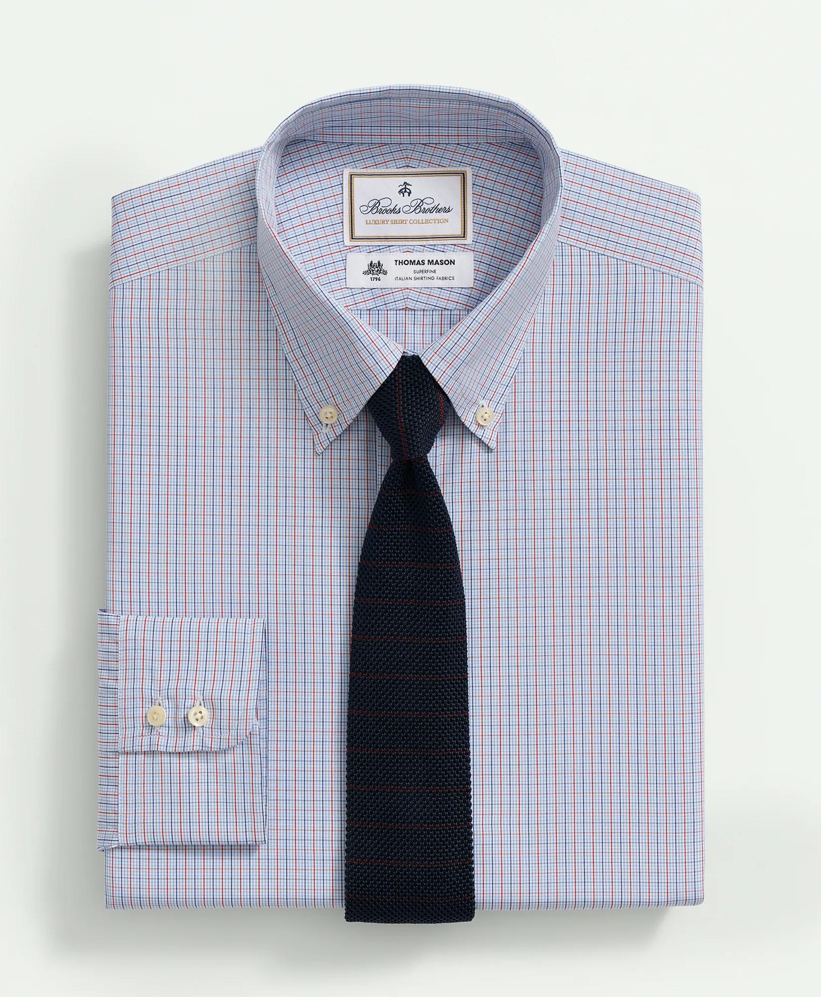 X Thomas Mason Cotton Poplin Button-Down Collar, Micro Checked Dress Shirt
