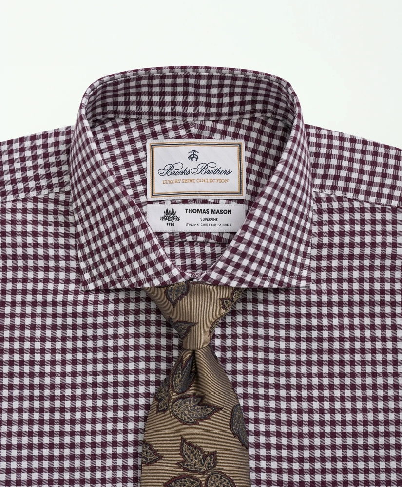 Brooks Brothers X Thomas Mason® Cotton Twill Londoner Collar, Gingham Dress Shirt, image 2