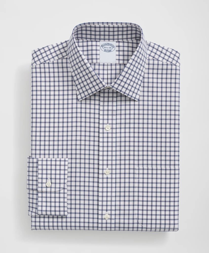 Stretch Supima® Cotton Non-Iron Pinpoint Oxford Ainsley Collar, Ticking Check Dress Shirt, image 3