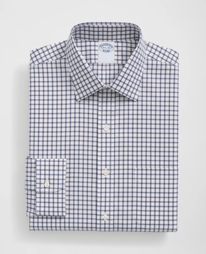 Stretch Supima® Cotton Non-Iron Pinpoint Oxford Ainsley Collar, Ticking Check Dress Shirt, image 3