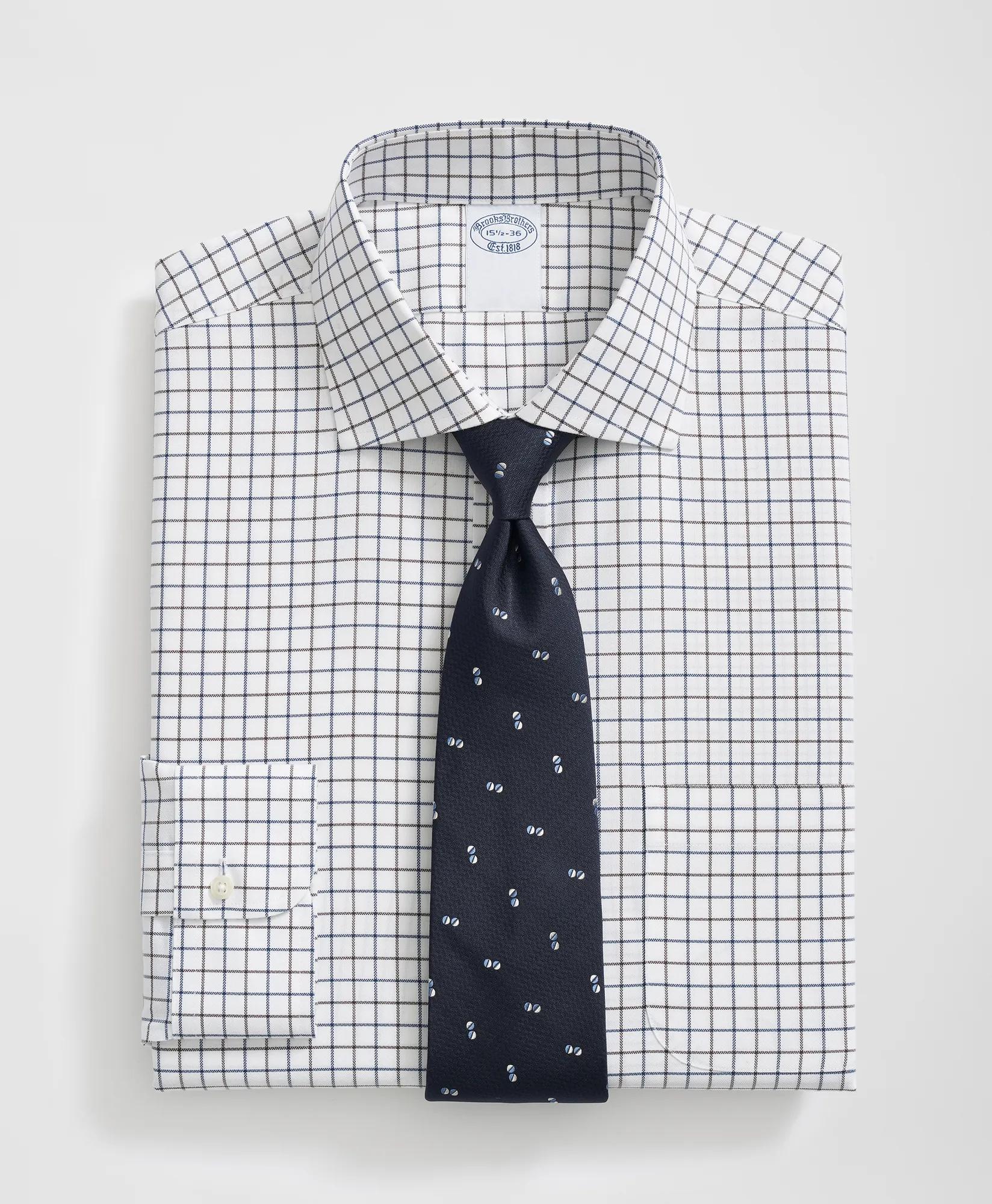 Stretch Supima Cotton Non-Iron English Spread Collar, Alternating Windowpane Dress Shirt