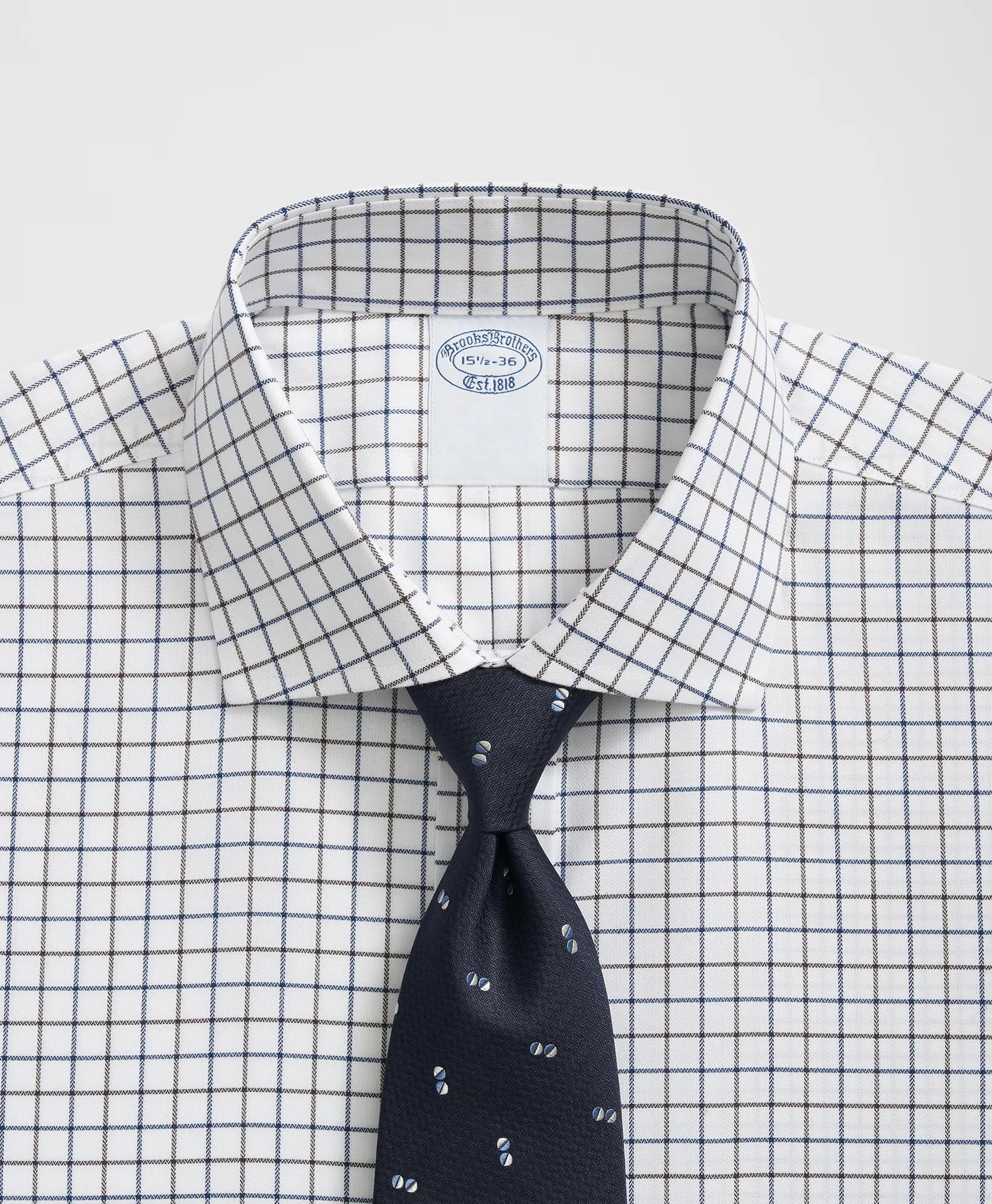Stretch Supima Cotton Non-Iron English Spread Collar, Alternating Windowpane Dress Shirt