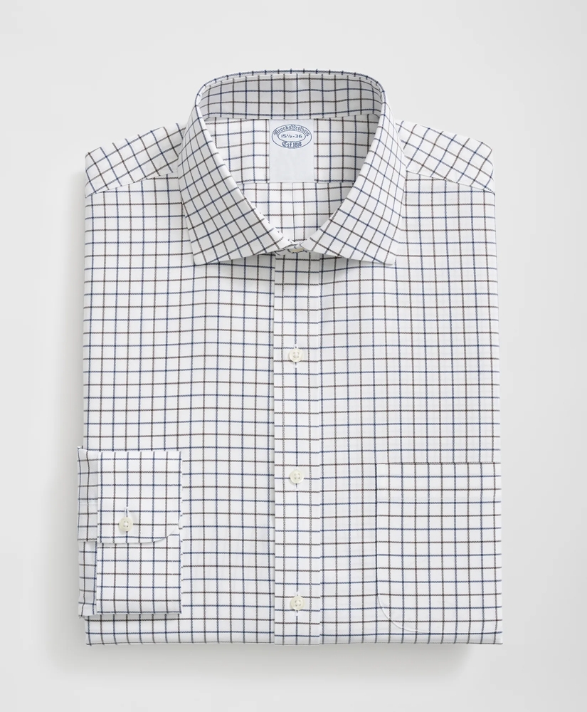 Stretch Supima® Cotton Non-Iron English Spread Collar, Alternating Windowpane Dress Shirt, image 3