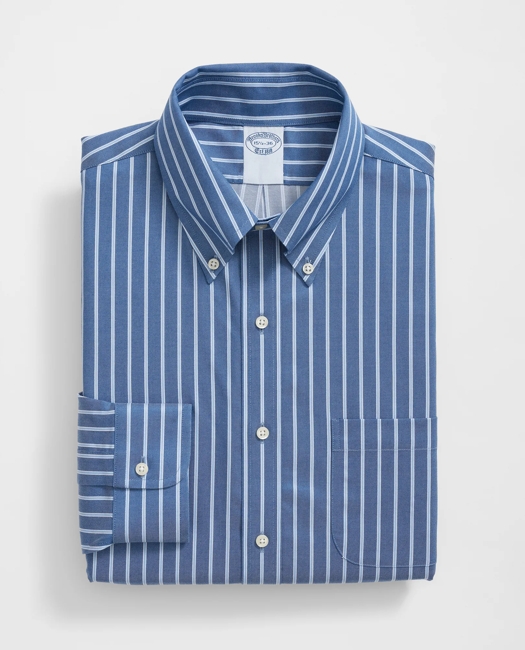 Stretch Supima® Cotton Non-Iron Twill Polo Button Down Collar, Ground Stripe Dress Shirt