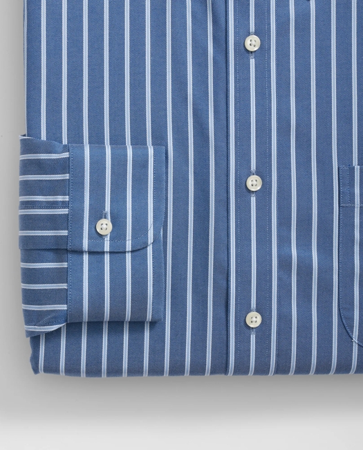 Stretch Supima® Cotton Non-Iron Twill Polo Button Down Collar, Ground Stripe Dress Shirt