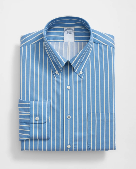 Stretch Supima® Cotton Non-Iron Twill Polo Button Down Collar, Ground Stripe Dress Shirt