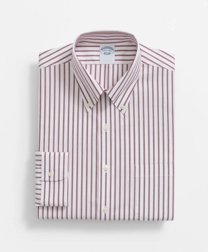 Stretch Supima® Cotton Non-Iron Pinpoint Oxford Polo Button Down Collar, Ticking Stripe Dress Shirt, image 3