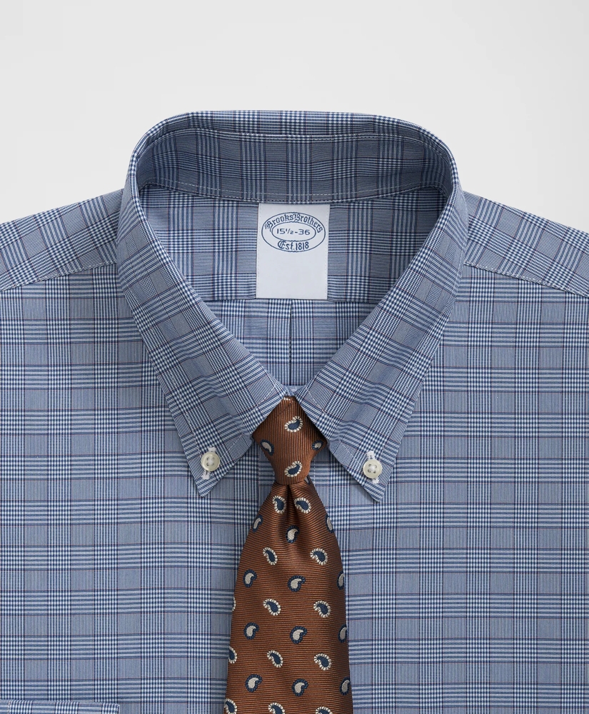 Stretch Supima® Cotton Non-Iron Pinpoint Oxford Polo Button Down Collar, Glen Check Dress Shirt, image 2