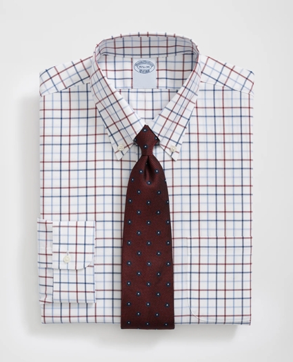 Stretch Supima® Cotton Non-Iron Pinpoint Oxford Polo Button Down Collar, Multi Windowpane Dress Shirt, image 1