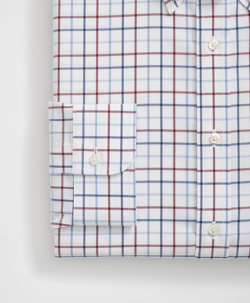 Stretch Supima® Cotton Non-Iron Pinpoint Oxford Polo Button Down Collar, Multi Windowpane Dress Shirt, image 4