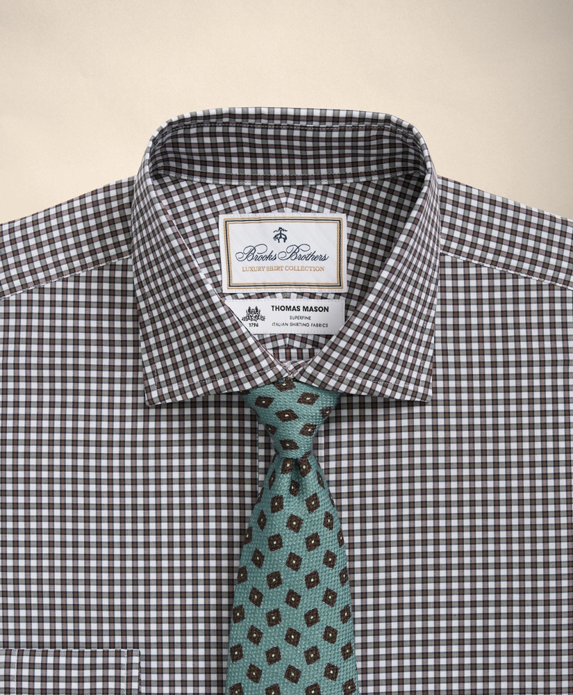 Brooks Brothers X Thomas Mason&reg; Cotton English Collar, Checked Dress Shirt, image 4