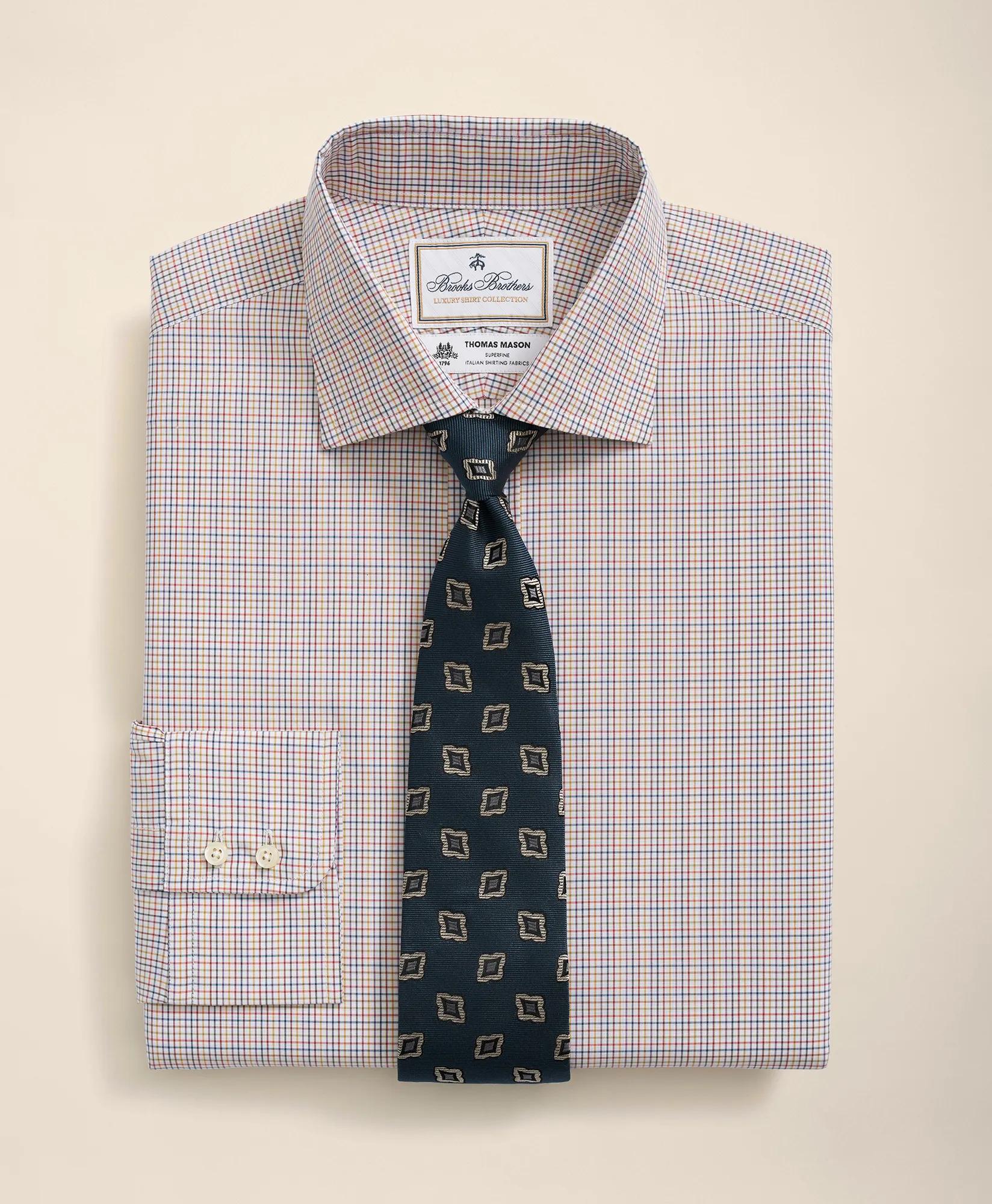 X Thomas Mason Cotton English Collar, Checked Dress Shirt
