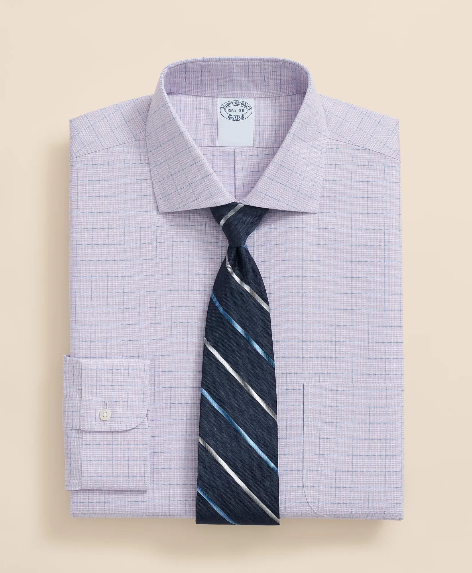 Stretch Supima Cotton Non-Iron Royal Oxford English Spread Collar, Checked Dress Shirt