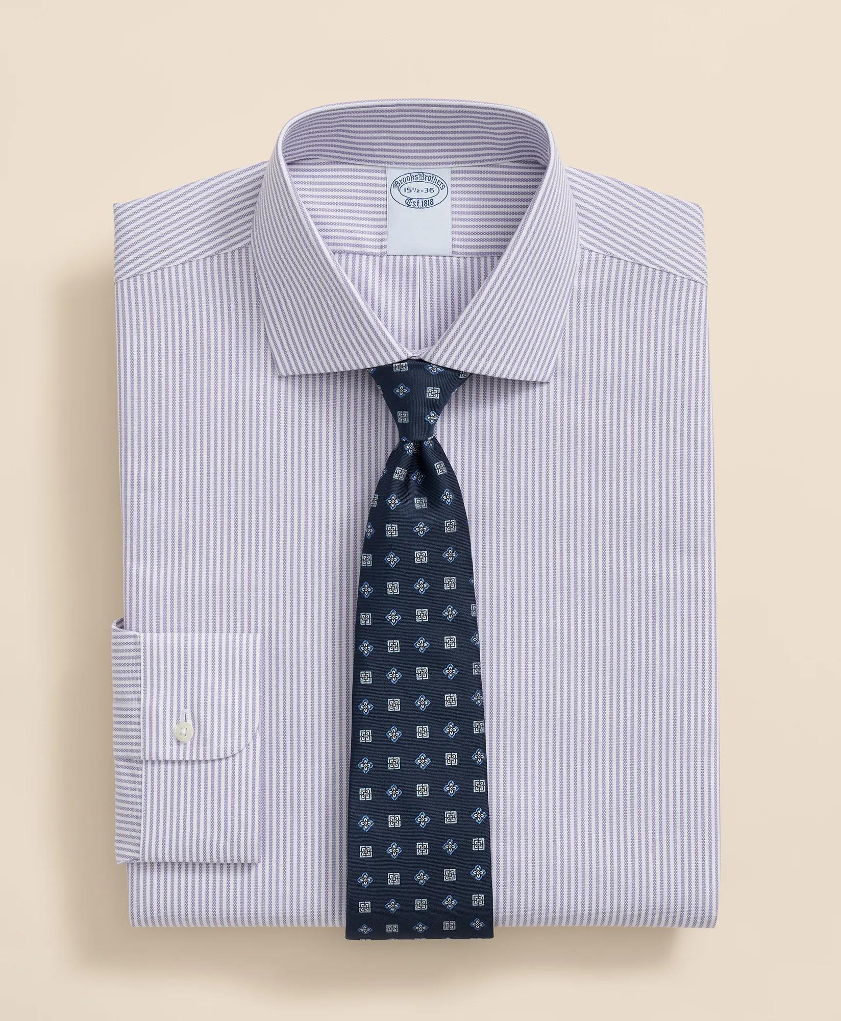 Stretch Supima Cotton Non-Iron Royal Oxford English Spread Collar, Striped Dress Shirt