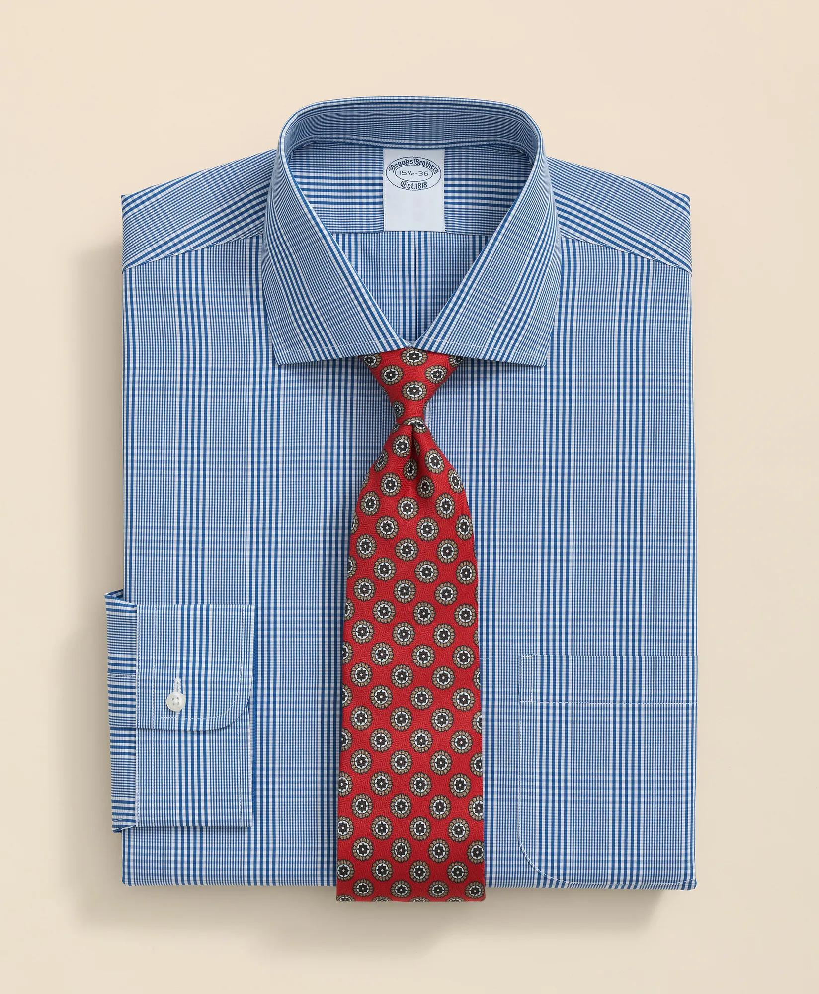 Pure Supima Cotton Regular-Finish, English Spread Collar Glen Plaid Dress Shirt