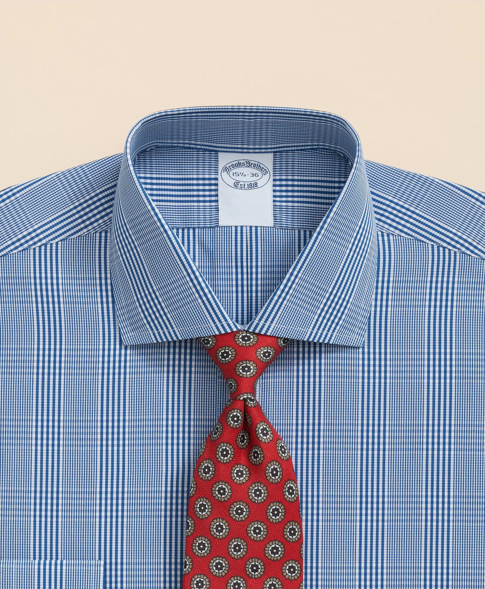 Pure Supima Cotton Regular-Finish, English Spread Collar Glen Plaid Dress Shirt