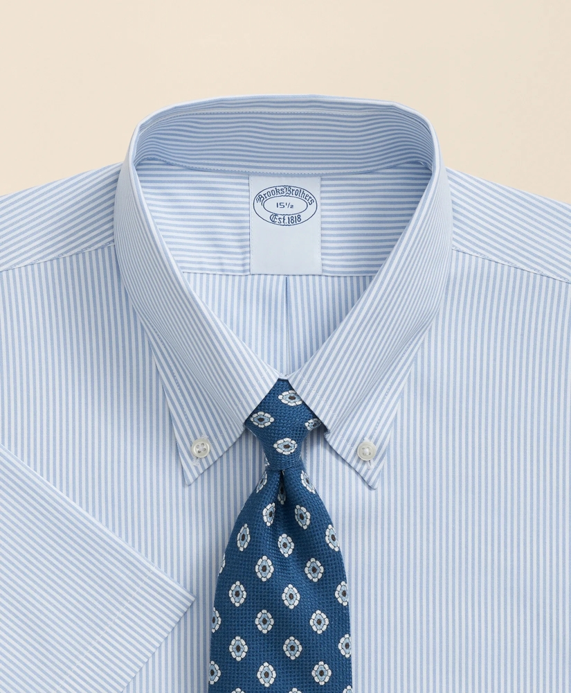 Stretch Supima® Cotton Non-Iron Polo Button Down Collar, Mini Stripe Short-Sleeve Dress Shirt, image 2