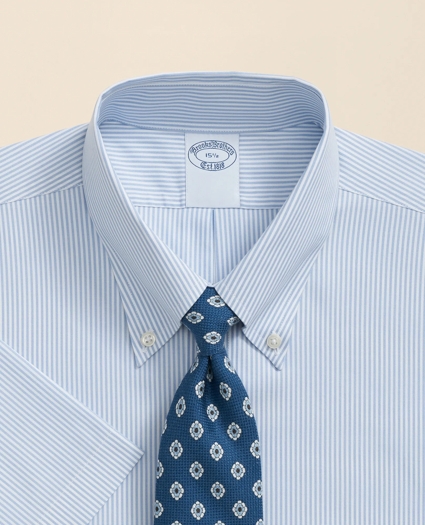 Stretch Supima® Cotton Non-Iron Polo Button Down Collar, Mini Stripe Short-Sleeve Dress Shirt, image 2