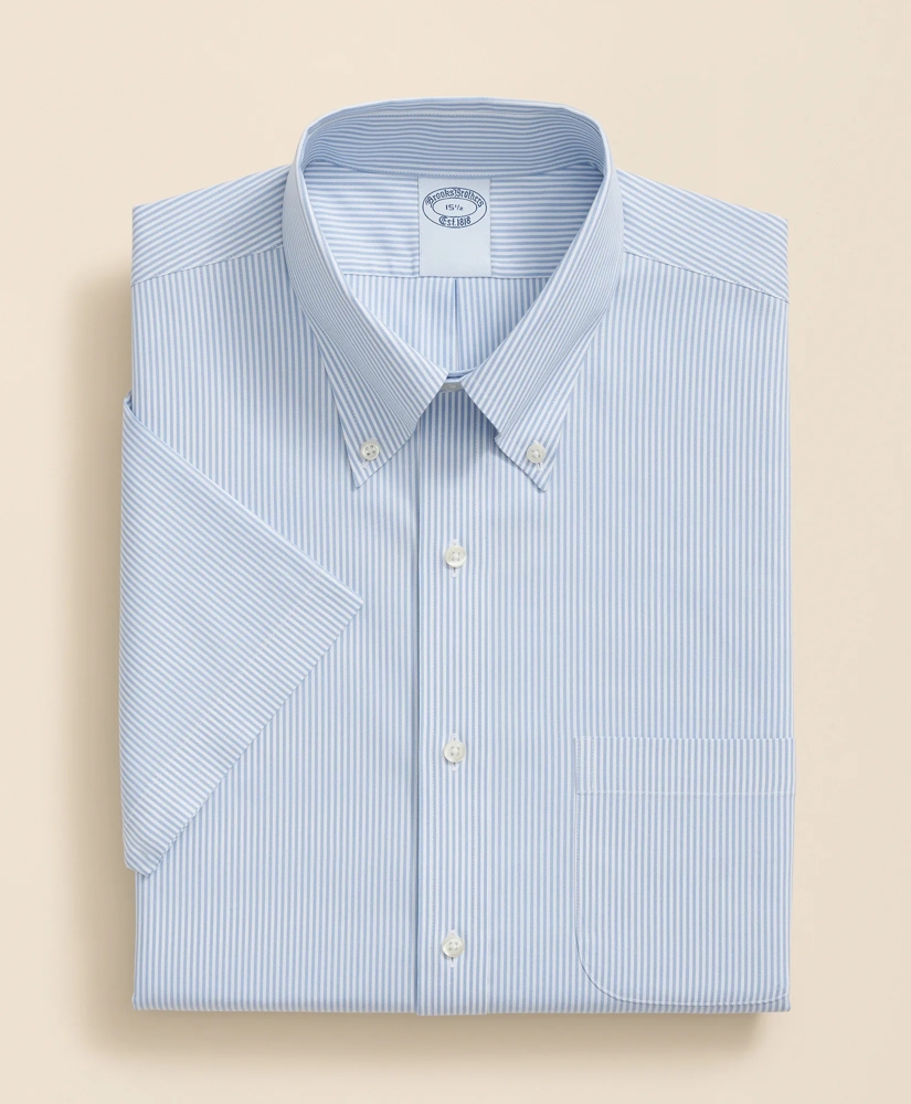 Stretch Supima® Cotton Non-Iron Polo Button Down Collar, Mini Stripe Short-Sleeve Dress Shirt, image 3