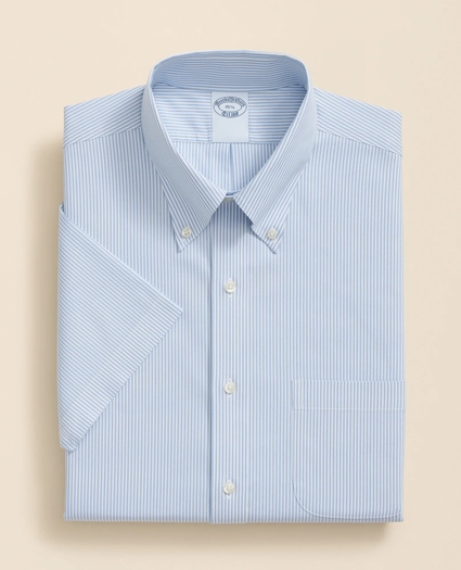 Stretch Supima® Cotton Non-Iron Polo Button Down Collar, Mini Stripe Short-Sleeve Dress Shirt, image 3