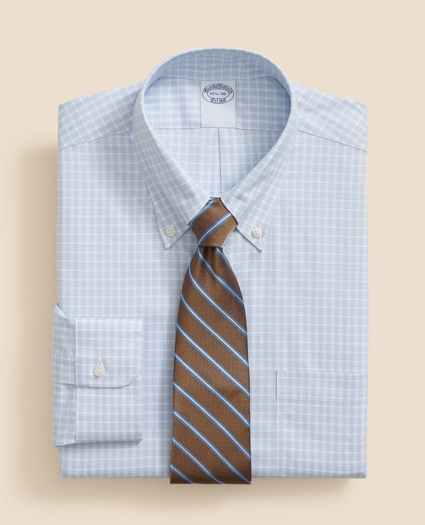 Stretch Supima® Cotton Non-Iron Pinpoint Oxford Polo Button Down Collar, Outline Check Dress Shirt, image 1