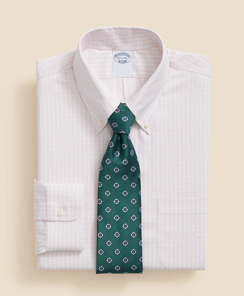 Stretch Supima® Cotton Non-Iron Pinpoint Oxford Polo Button Down Collar, Outline Check Dress Shirt