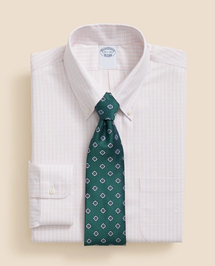 Stretch Supima® Cotton Non-Iron Pinpoint Oxford Polo Button Down Collar, Outline Check Dress Shirt, image 1