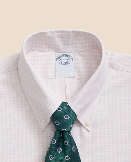 Stretch Supima® Cotton Non-Iron Pinpoint Oxford Polo Button Down Collar, Outline Check Dress Shirt, image 2
