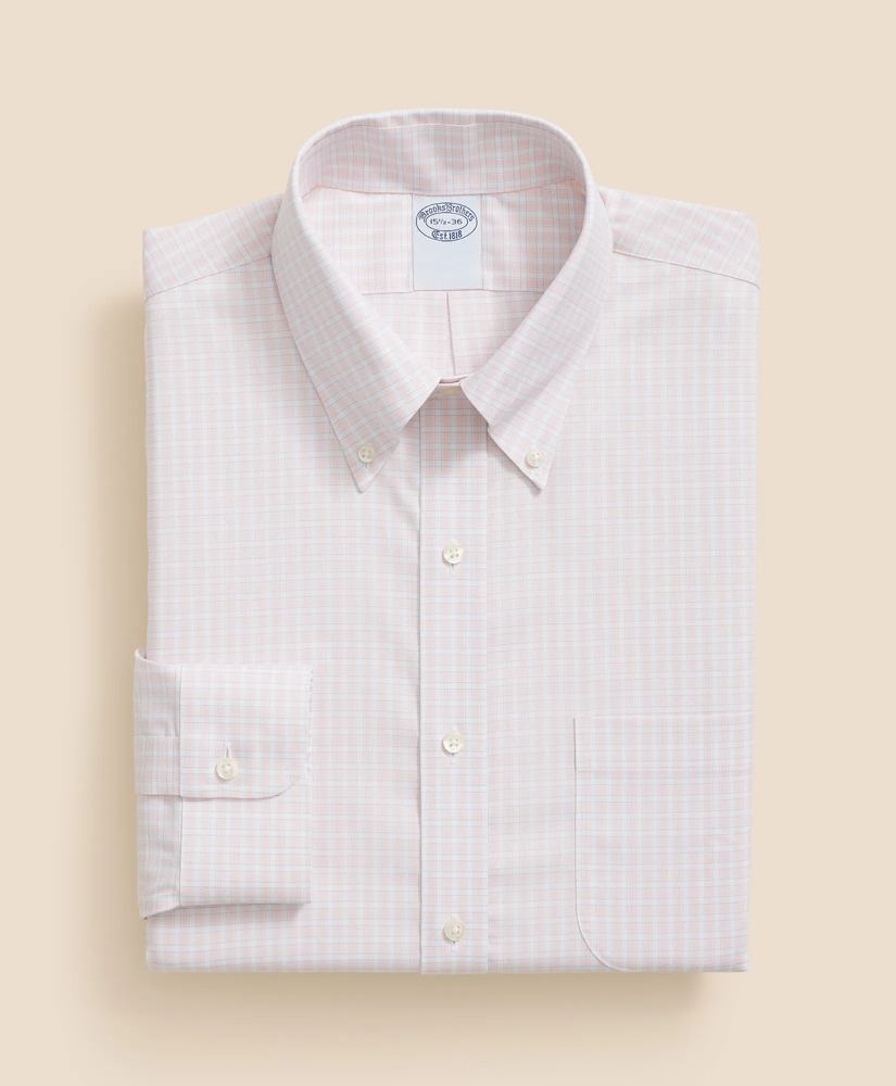 Stretch Supima® Cotton Non-Iron Pinpoint Oxford Polo Button Down Collar, Outline Check Dress Shirt, image 3