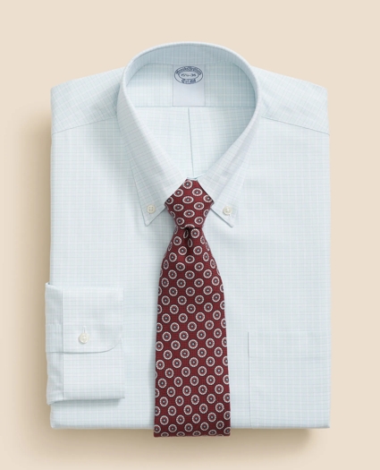Stretch Supima® Cotton Non-Iron Pinpoint Oxford Polo Button Down Collar, Outline Check Dress Shirt, image 1