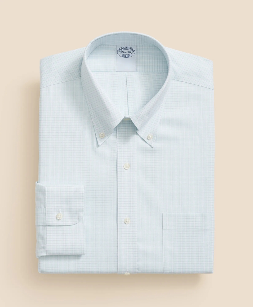 Stretch Supima® Cotton Non-Iron Pinpoint Oxford Polo Button Down Collar, Outline Check Dress Shirt, image 3