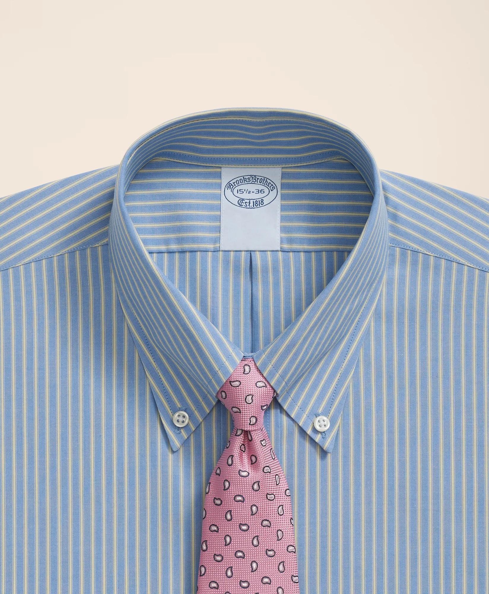 Stretch Supima Cotton Non-Iron Broadcloth Polo Button-Down Collar, Striped Dress Shirt