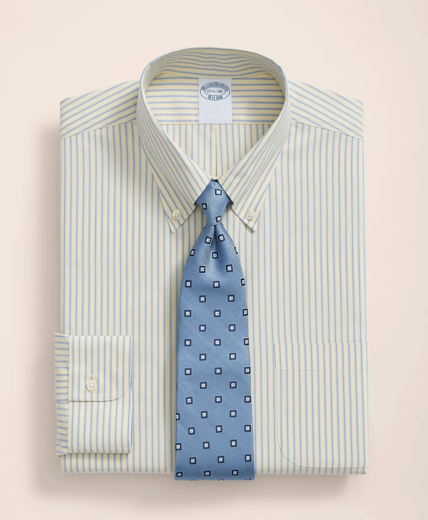 Stretch Supima Cotton Non-Iron Broadcloth Polo Button-Down Collar, Striped Dress Shirt