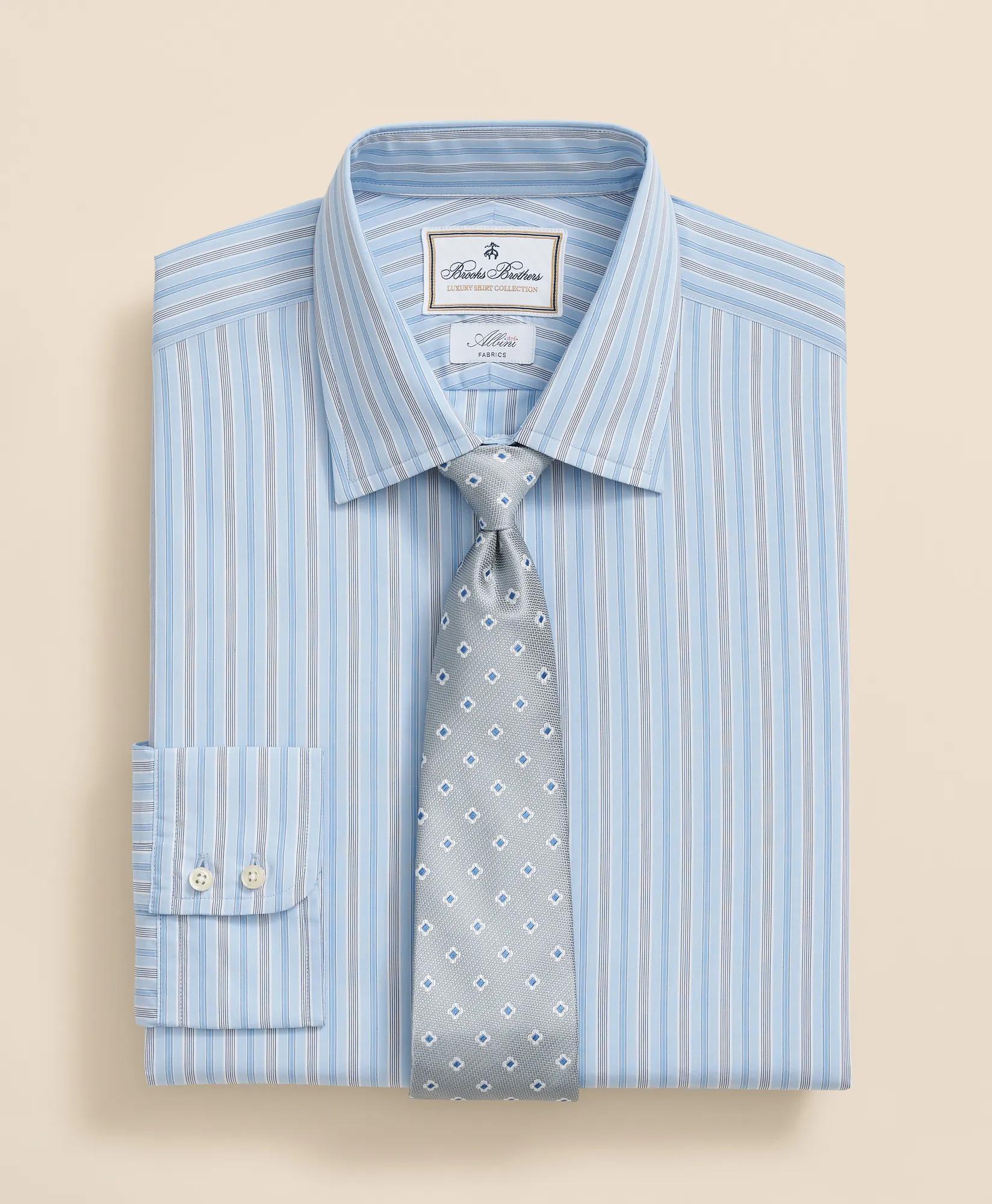x Thomas Mason Cotton Poplin Ainsley Collar, Multi Stripe Dress Shirt