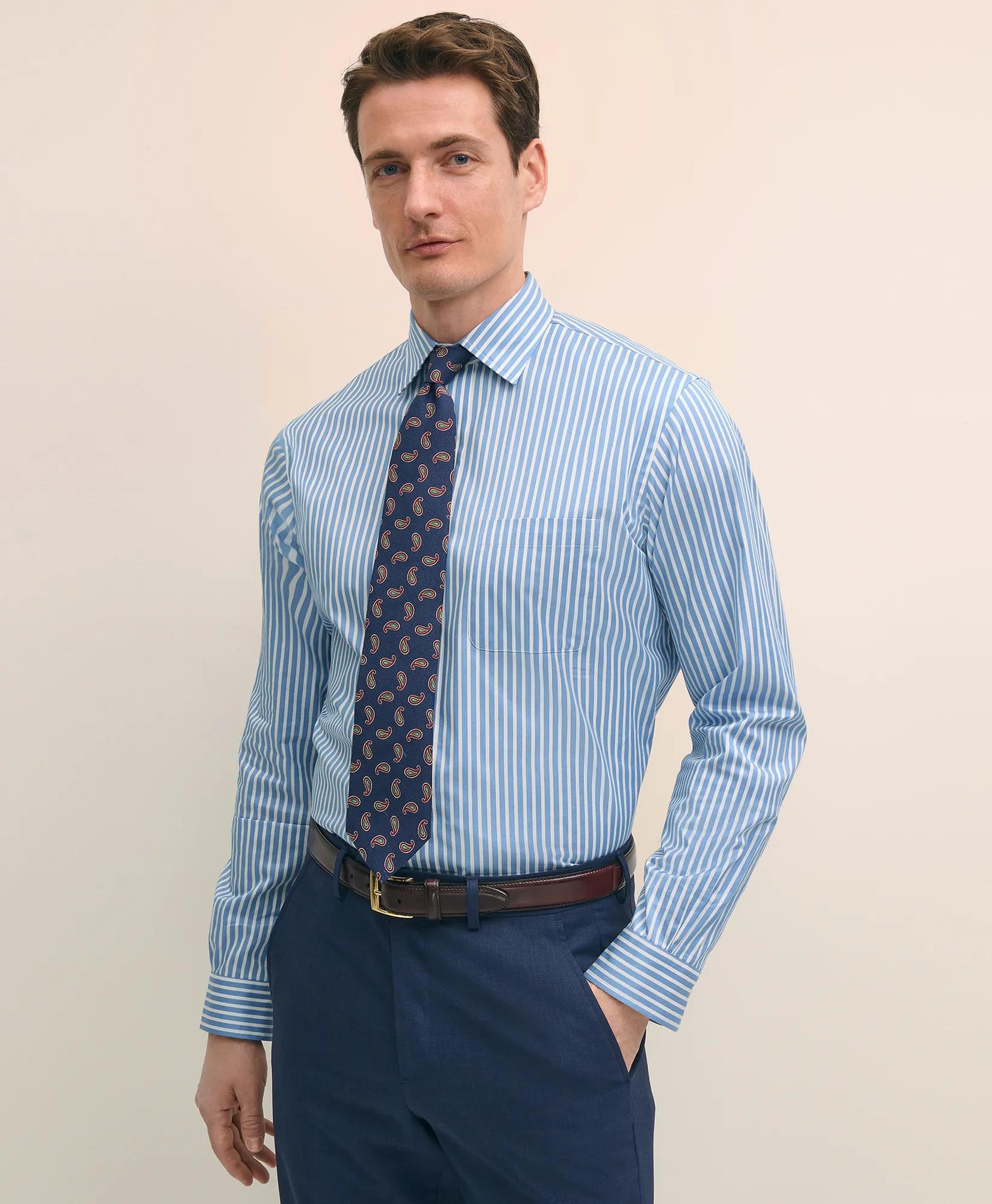 Egyptian Cotton Broadcloth Ainsley Collar, Ground Stripe Dress Shirt