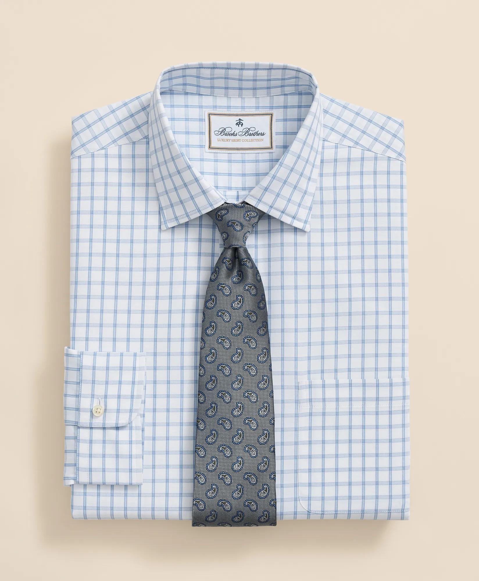 Egyptian Cotton Broadcloth Ainsley Collar, Windowpane Dress Shirt