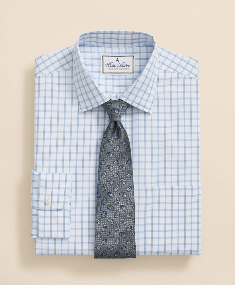 Egyptian Cotton Broadcloth Ainsley Collar, Windowpane Dress Shirt, image 1