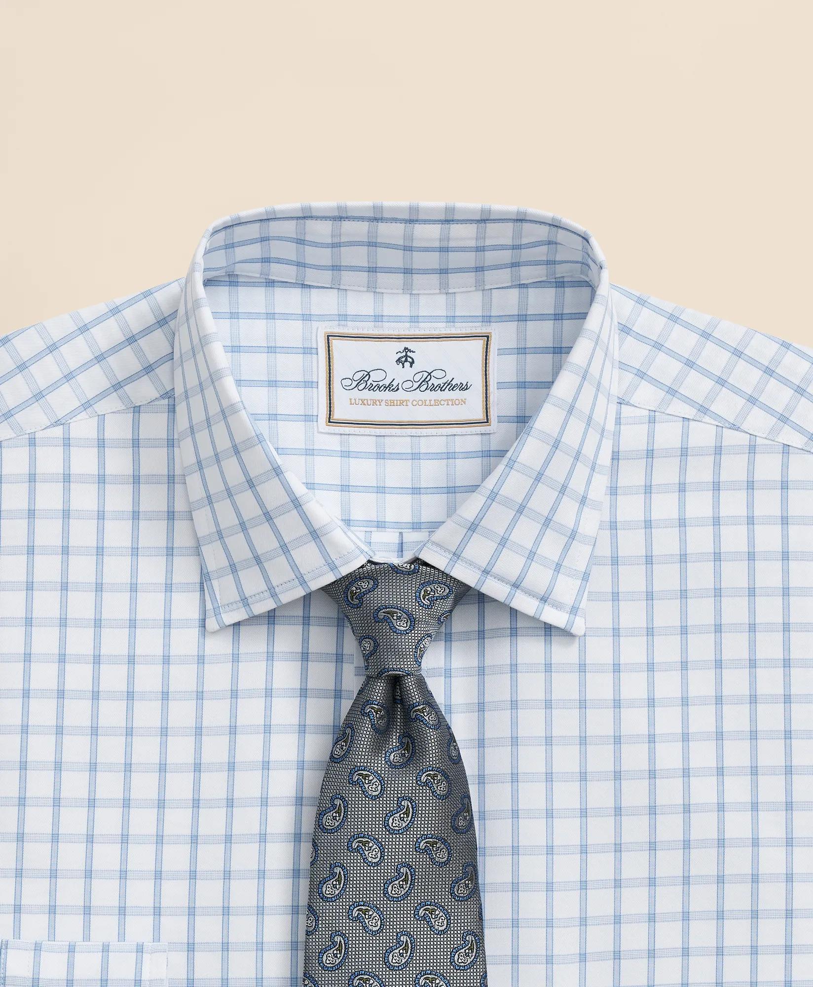 Egyptian Cotton Broadcloth Ainsley Collar, Windowpane Dress Shirt