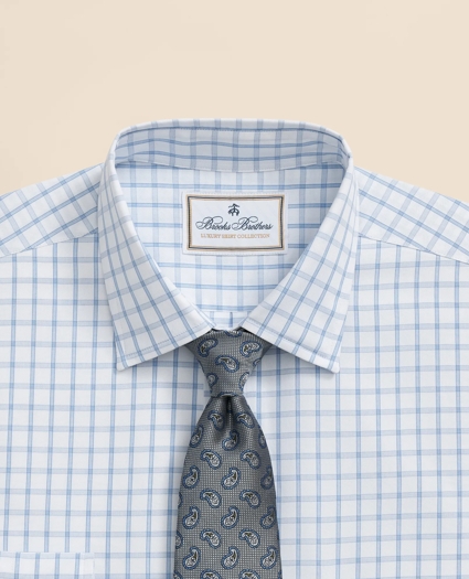 Egyptian Cotton Broadcloth Ainsley Collar, Windowpane Dress Shirt, image 2