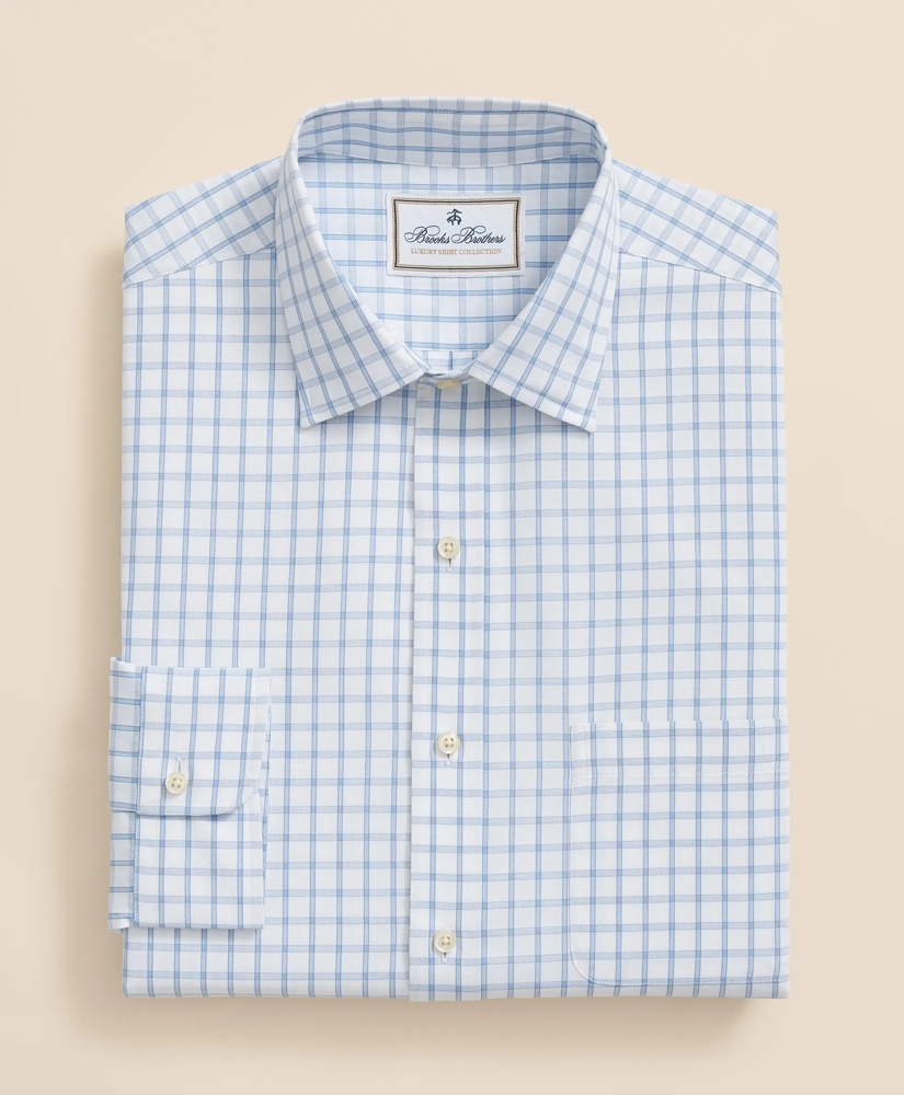 Egyptian Cotton Broadcloth Ainsley Collar, Windowpane Dress Shirt, image 3