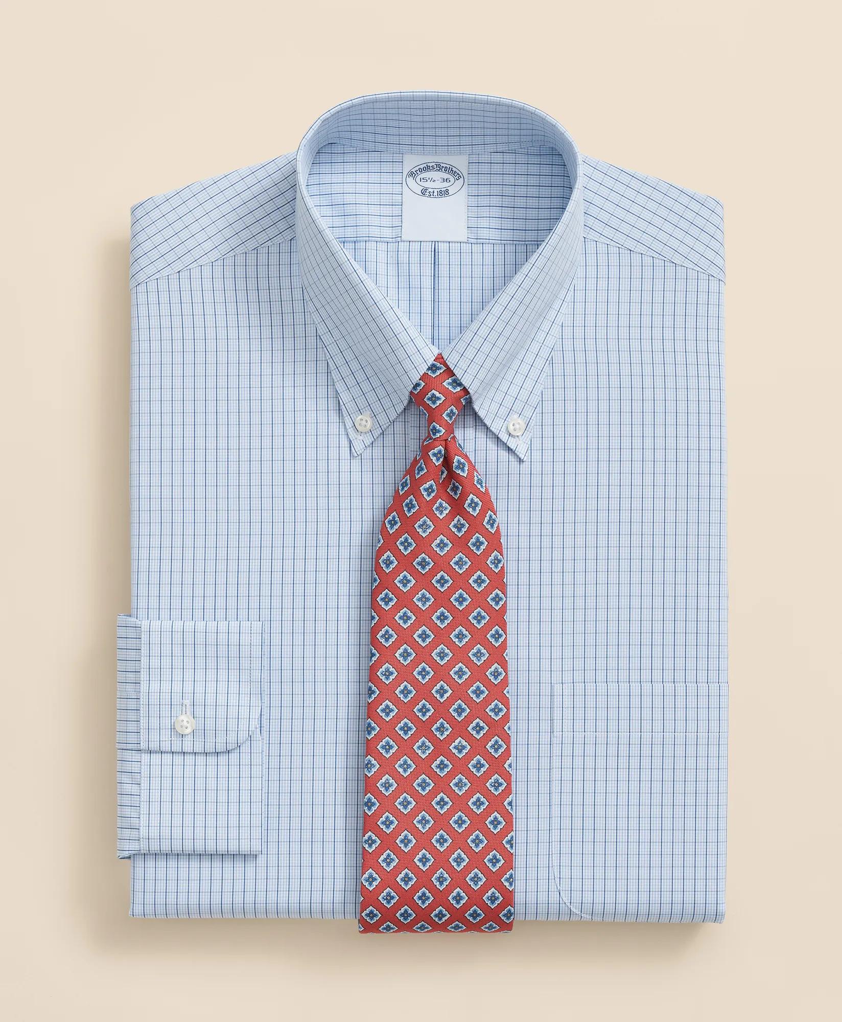 Pure Supima Cotton Regular-Finish, Polo Button-Down Collar Grid Check Dress Shirt