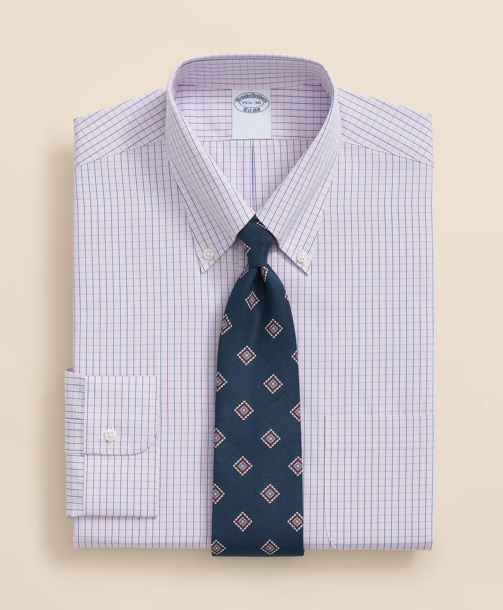 Pure Supima Cotton Regular-Finish, Polo Button-Down Collar Grid Check Dress Shirt
