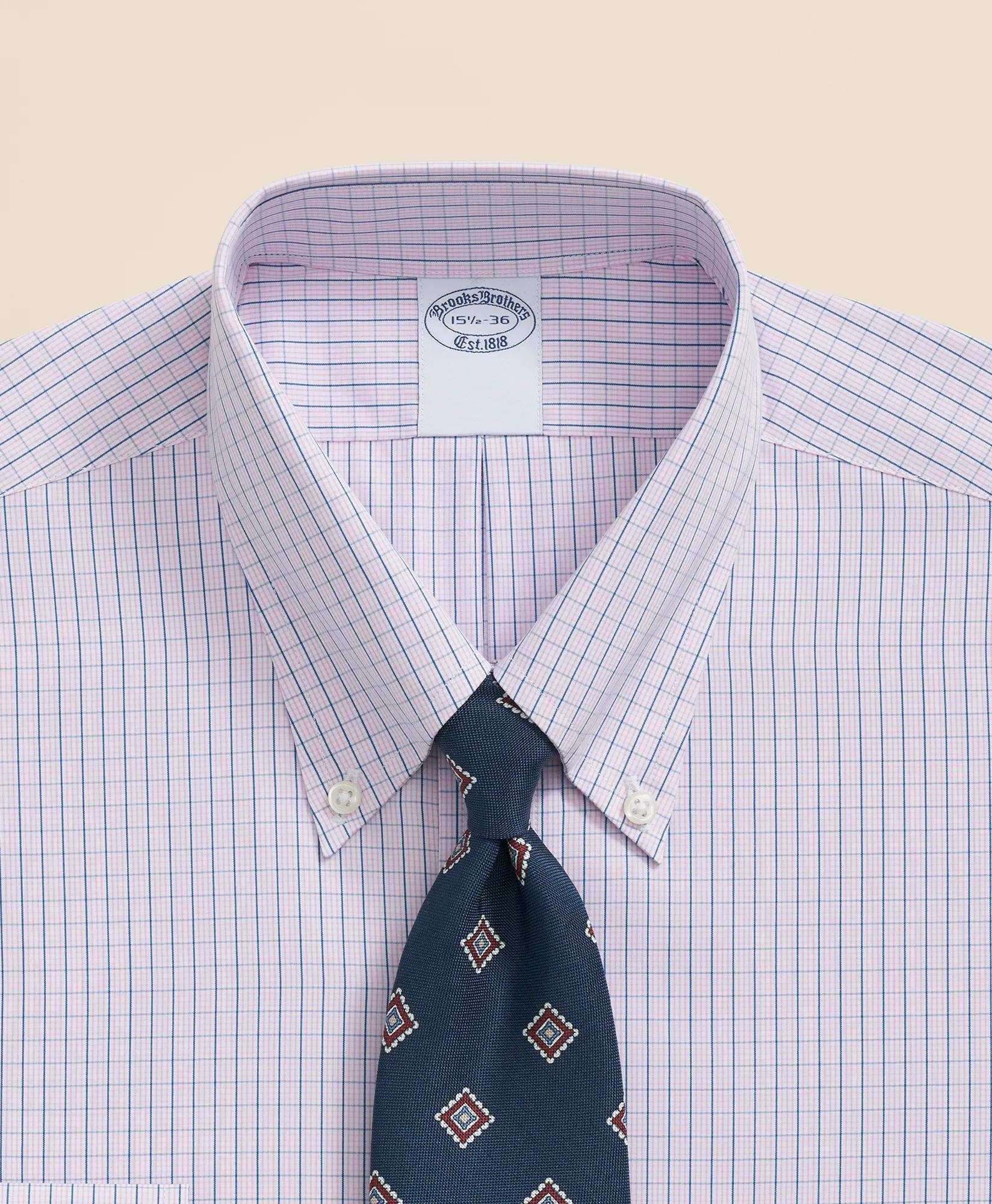 Pure Supima Cotton Regular-Finish, Polo Button-Down Collar Grid Check Dress Shirt
